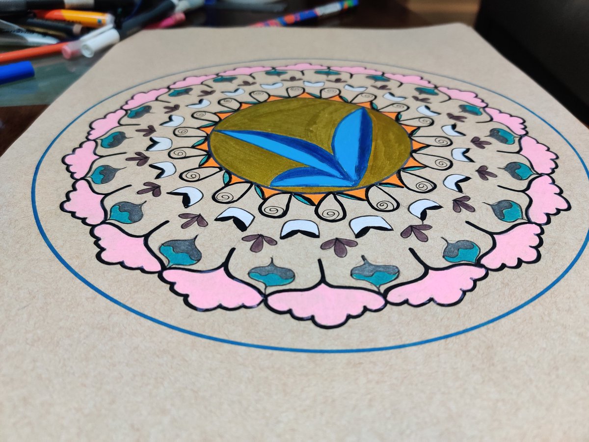 varaazart's tweet photo. What if I tell this mandala is based out of the Akshara Sankhya system . And the results are amazing. The name present in this Mandala is namah shivaya.

#mandala #conceptualmandala #mandalanature #colorpencil #sacredgeometry #artisascience #aksharasankhya #numberart #nftmandala https://t.co/vMPY1J7Kfg