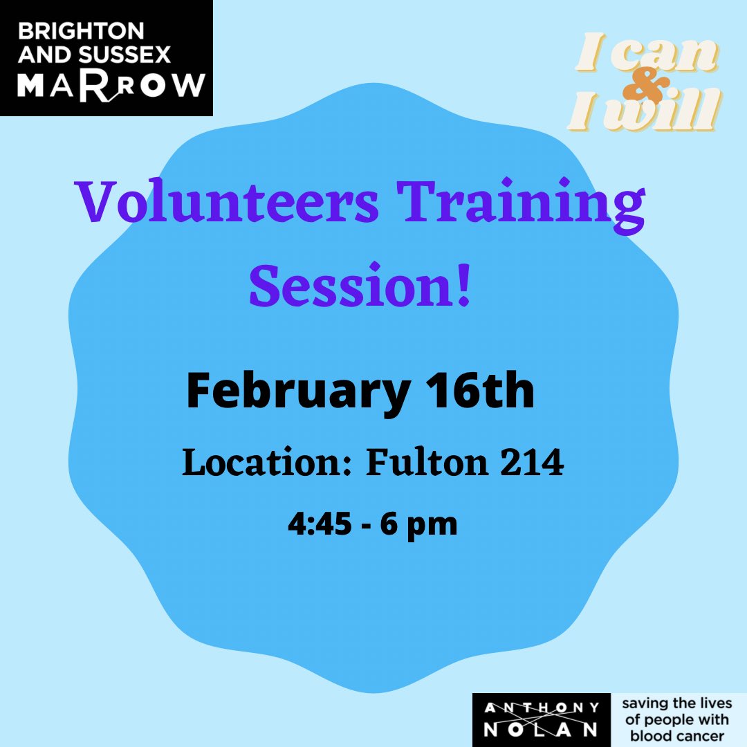 With new term and our new volunteer recruits we are holding another volunteer training session. Do come if you’re interested in helping us spread the word about Marrow and Anthony Nolan donations. For returning volunteers it is a great opportunity to learn about all the updates!