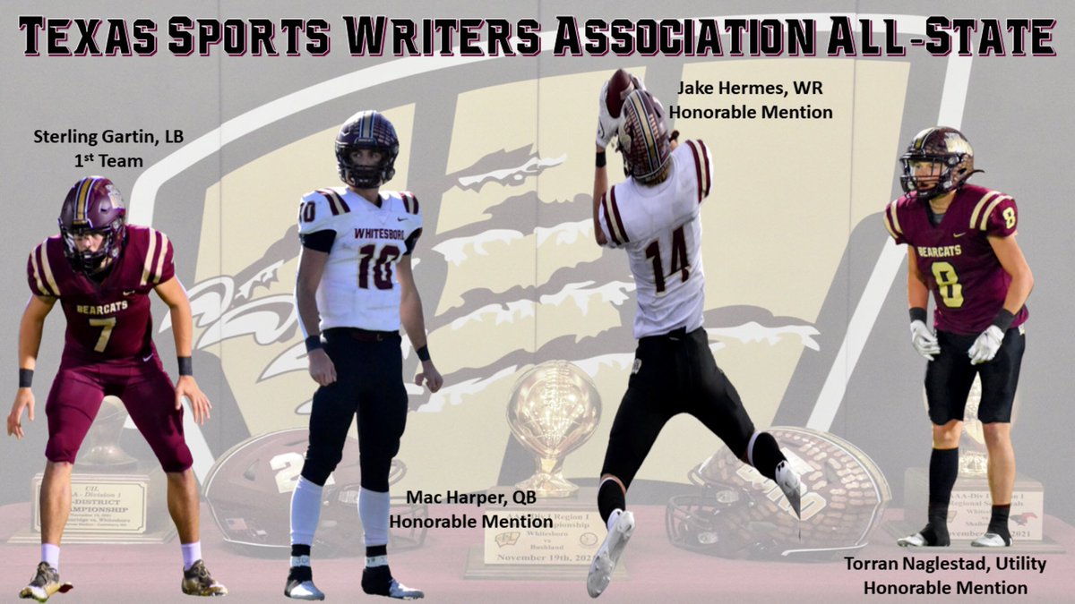 BoroTuffFB's tweet photo. With TEAM success comes individual recognition. Congratulations to our 2021 TSWA All-State selections. @WISDBearcats @WhitesboroHS https://t.co/ELdSab5n7X