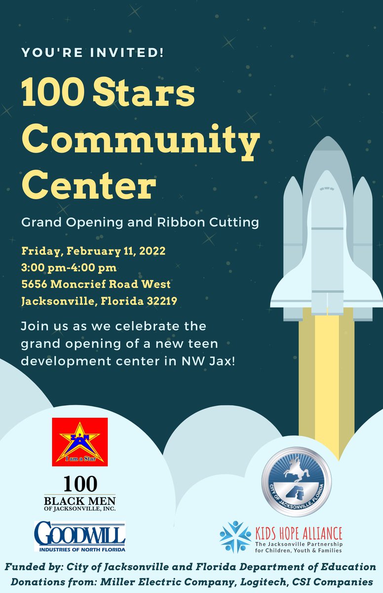 Join us for the ribbon cutting of the new 100 STARS Teen Center. Partnering to educate, train and uplift our youth.