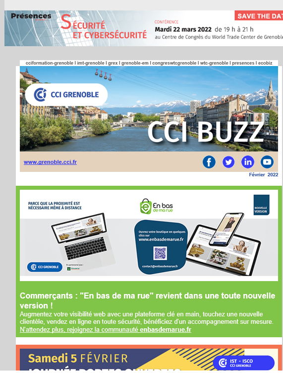 ccigrenoble's tweet photo. [NEWSLETTER] 📰 CCI Buzz de février est en ligne !

A lire ce mois-ci : #Enbasdemarue nouvelle version, #conjonctures, JPO IMT, nouvelles #réglementations, #formations, offres d'emploi...

Lire la lettre 👉 https://t.co/6vy11hjP6W https://t.co/fHWAAma2bY
