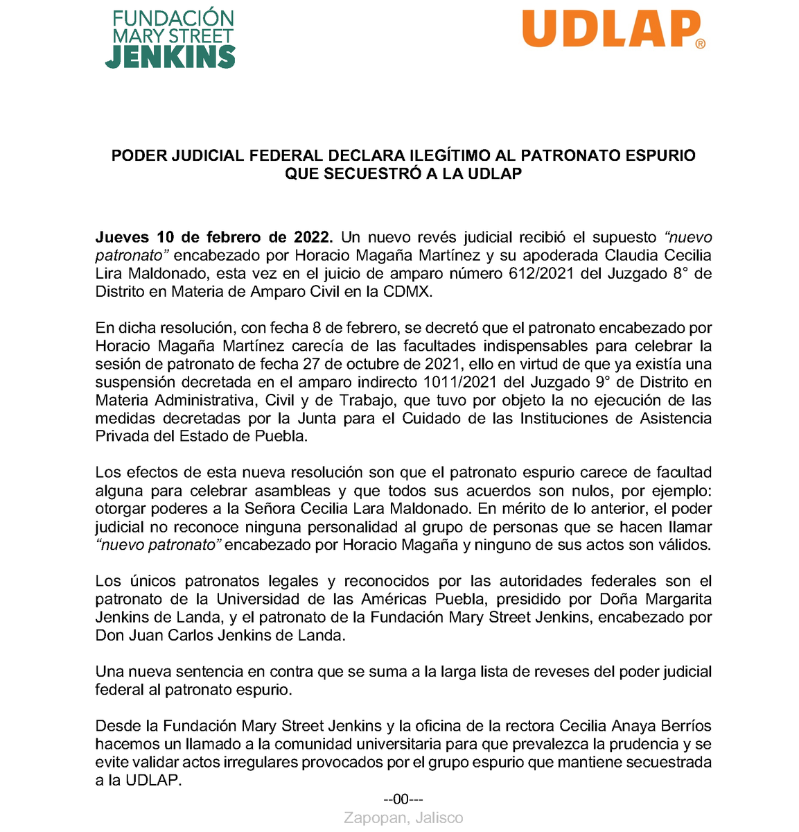 udlap's tweet photo. A la comunidad universitaria y la opinión pública: https://t.co/mXuPDHO3XX