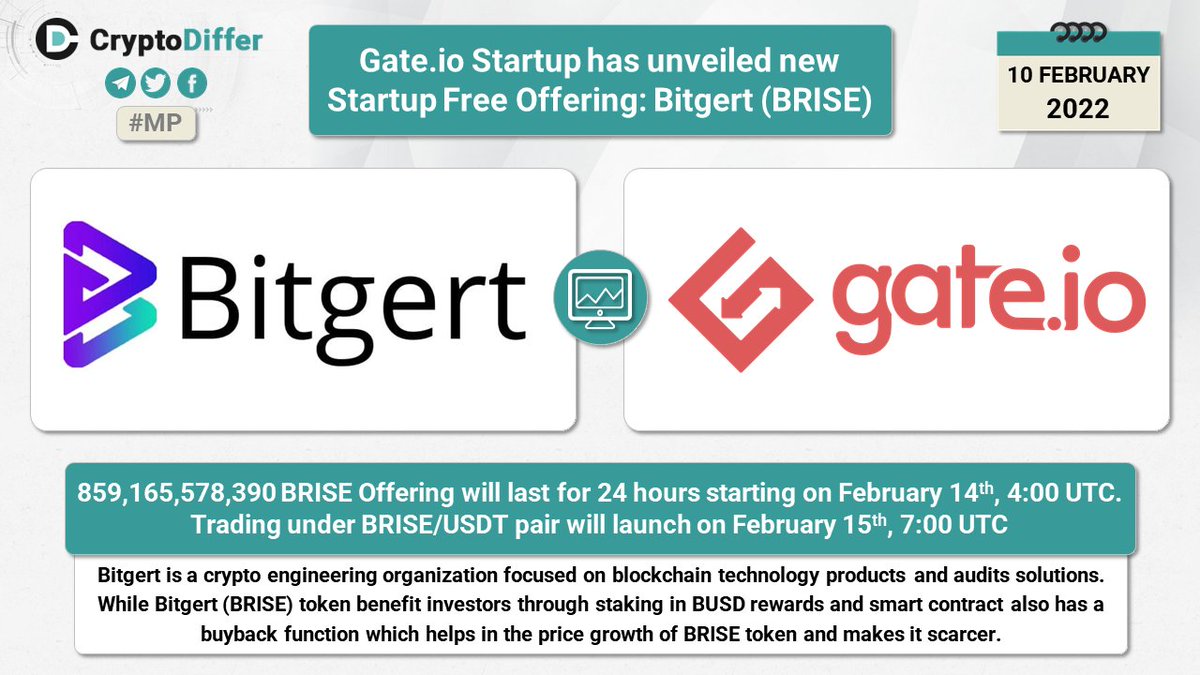 CryptoDiffer's tweet photo. ❗️@Gate_io Startup has unveiled new Startup Free Offering: @Bitgertbrise $BRISE

859,165,578,390 $BRISE Offering will last for 24 hours starting on February 14th, 4:00 UTC. Trading under BRISE/USDT pair will launch on February 15th, 7:00 UTC.

👉 https://t.co/AZVASWVyDv https://t.co/SGUmbT7Om2