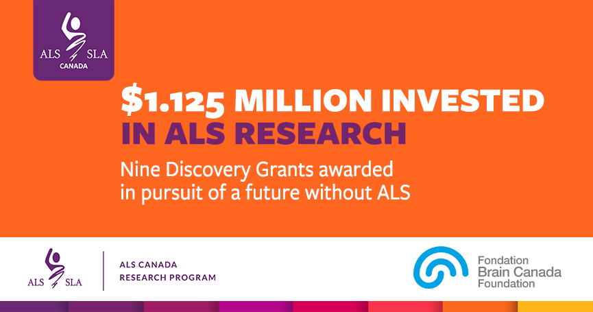 ALSCanada's tweet photo. Excited to share that today, in partnership with @BrainCanada, we are investing $1.125M in 9 Discovery Grants that will propel the field of #ALS research forward in Canada & improve the lives of people living with ALS and their families. Learn more: https://t.co/gTHpJiNt4p https://t.co/U0tlsHpbEj