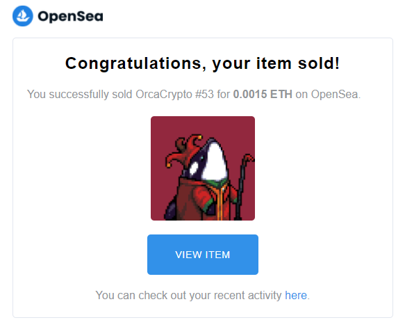 orcadripsociety's tweet photo. #OrcaCrypto #51 Sold!
Big thank you for the awesome collector,
@Nolifegang51 🐬❤
for adopting the Joker orca, and so for the the support!
#NFTSold #NFTs #NFT #NFTCommunity #openseanft #Sold https://t.co/Jvv3Tjk9jB