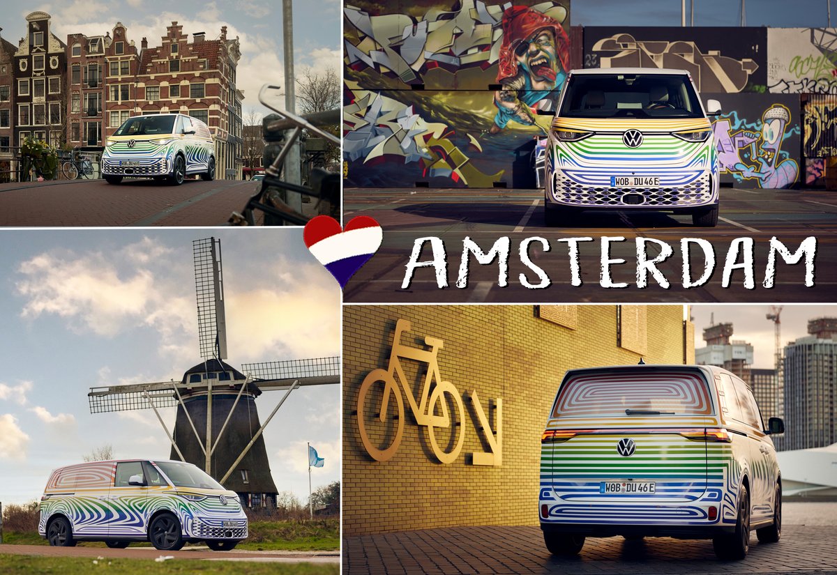 VWCV_news's tweet photo. Next buzz stop: Amsterdam! Even though the tulip season hasn't started yet, the Dutch capital has been more colorful the last few days. The eye-catching reason: Our rainbow camouflaged #vwidbuzz of @VWCV_official. 

(The vehicle has not gone on sale yet.) https://t.co/W7wAlM9Cxe