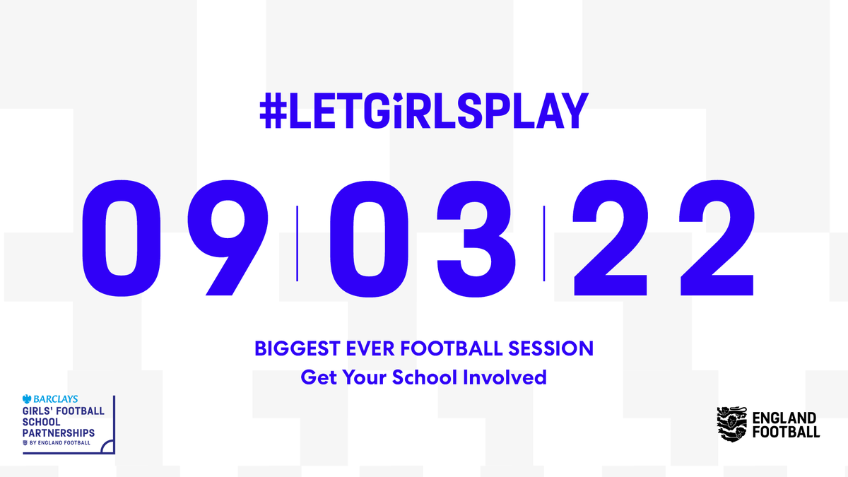 YouthSportTrust's tweet photo. Join over 29,000 young people taking part in the Biggest Ever Football Session in schools with @BarclaysFooty and @EnglandFootball, on 9 March this year ⚽

It’s time to take a stand, to make a difference for girls to play football. #LetGirlsPlay. ⤵️ ⤵️ 
https://t.co/RBvnFjMljz https://t.co/joMCTJSyjN