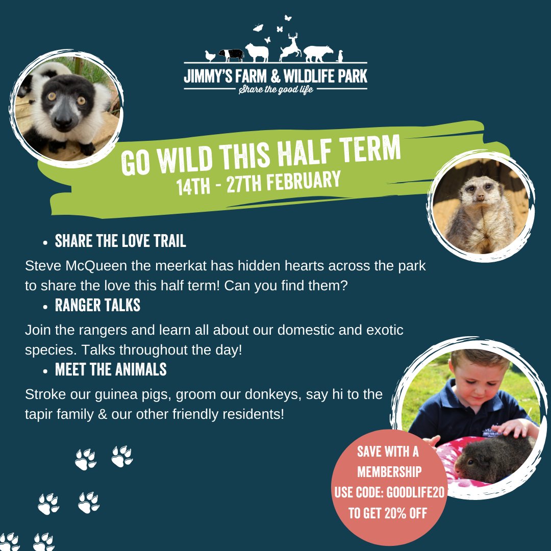 JimmysFarmHQ's tweet photo. Who's ready for some half term fun? 🐾 

With 20% off memberships now is the perfect time to become a member and save money throughout the year! Use code: GOODLIFE20

➡️ https://t.co/ZmTueIKbwZ https://t.co/F6iWvqEgkc