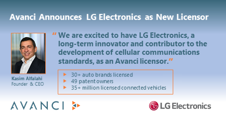 Great news for our <a href="/AvanciCompany/">Avanci</a> colleagues, who have just announced that <a href="/LGElectronics/">LG전자</a> has joined the independent Avanci marketplace as their latest patent owner. 
Read more on the Avanci website avanci.com/2022/02/10/lg-…
#connectedcars