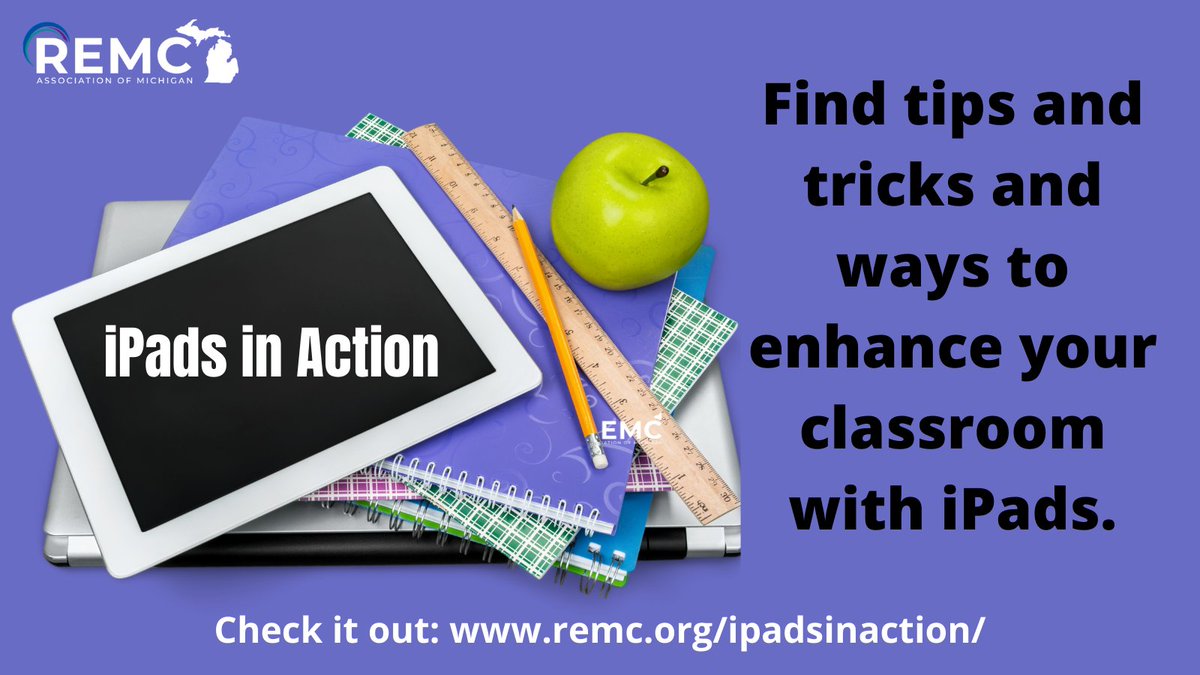 REMCAssociation's tweet photo. Looking to expand iPad usage? Need new ways to reach all learners? Check out iPads in Action on https://t.co/F2R9yasPtc to find tips &amp; tricks, built-in apps ideas, content integration and more. Take advantage of insights from fellow educators and enhance your teaching today! https://t.co/5Mb2ppxH4l