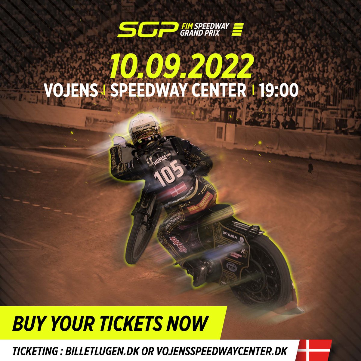 The #FIMSpeedwayGP of Denmark - Vojens is back on Sep 10 🇩🇰🙌

Book tickets now 👉 billetlugen.dk/artist/danish-…

It's 14 years since <a href="/NickiPedersenDK/">Nicki Pedersen</a> won Denmark's 14th world title 🥇

Can <a href="/LeonMadsen/">Leon Madsen #30</a>, <a href="/AndersThomsenDK/">Anders Thomsen</a> or <a href="/MichelsenRacing/">Mikkel Michelsen#155</a> end that wait? 🏆