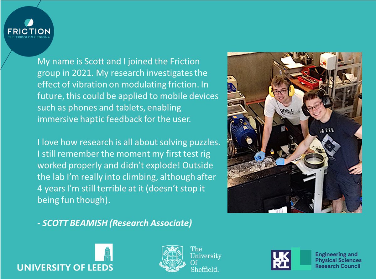frictionPG's tweet photo. For the first in our #meetFrictionPG series, we have Dr Scott Beamish, a postdoctoral researcher in the Friction group.
#researcherprofile #meetFrictionPG #mechanicalengineering #research #STEM https://t.co/bCSTiUbCA1