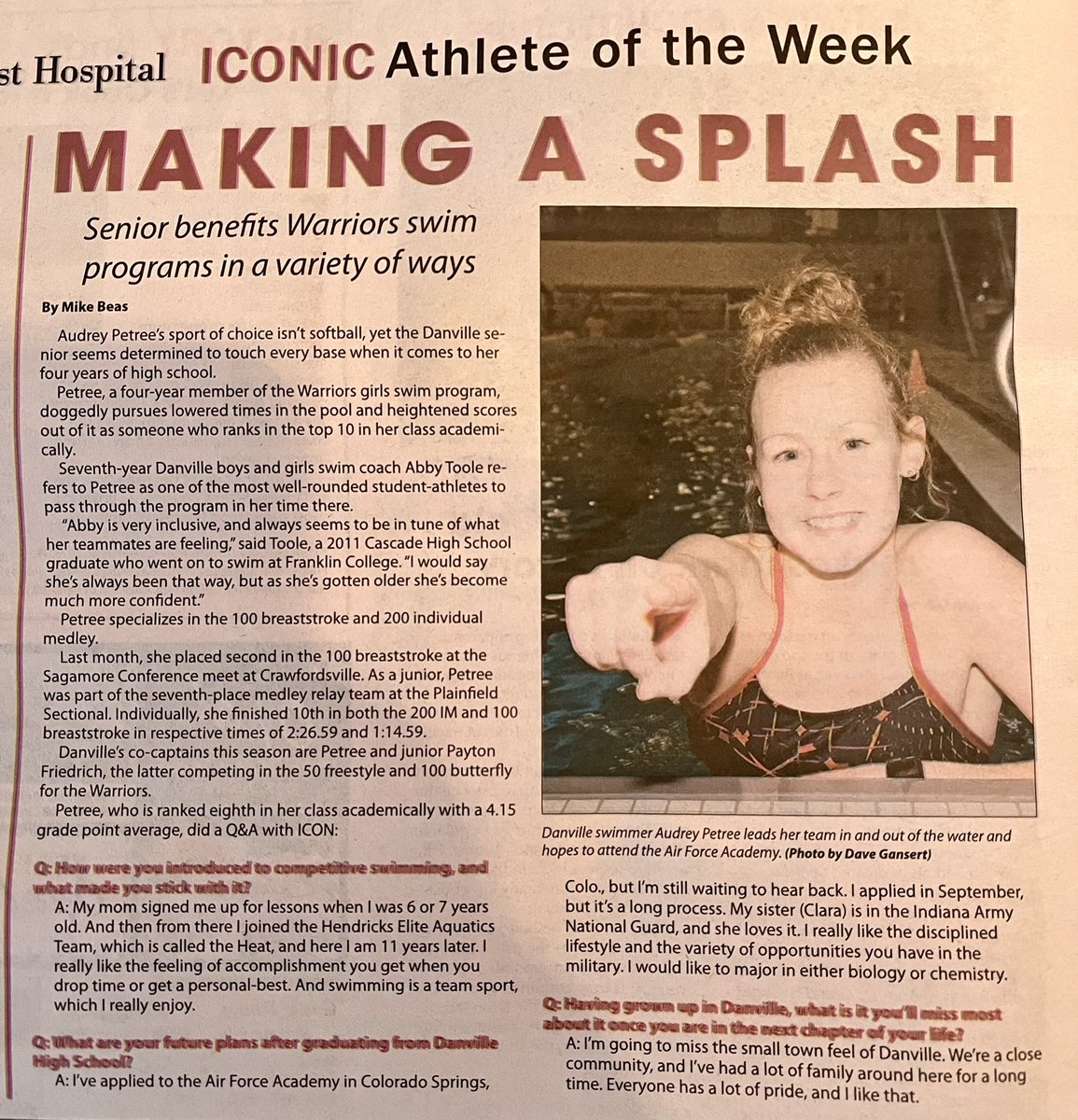 Danville Athletics (@dchswarriors) on Twitter photo Check out <a href="/myHCICON/">Hendricks County ICON</a>’ Athlete of the Week! It’s <a href="/DCHSSwimDive/">Warrior Swim & Dive</a>’s very own <a href="/audreypetree/">Audrey</a>! Very deserving of this recognition for her efforts in the pool and the classroom! #WarriorPride Check out <a href="/myHCICON/">Hendricks County ICON</a>’ Athlete of the Week! It’s <a href="/DCHSSwimDive/">Warrior Swim & Dive</a>’s very own <a href="/audreypetree/">Audrey</a>! Very deserving of this recognition for her efforts in the pool and the classroom! #WarriorPride