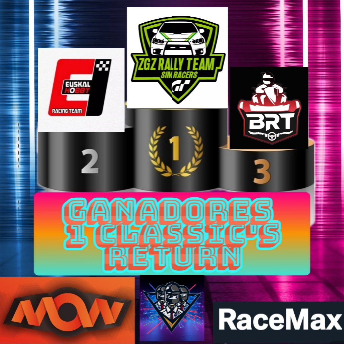 Y así terminó la primera edición de la 1 Classic'sReturn con <a href="/ZGZRallyTeam/">ZGZ RALLY TEAM Simracers</a> como vencedores seguidos por <a href="/euskalhobby/">EUSKALHOBBY</a> y <a href="/blacktopbrt/">Blacktop Racing Team</a> 
Solo podemos estar agradecidos por como se ha desarrollado esta primera edición 
<a href="/MotorsWorld/">mow.club</a> <a href="/RaceMax2/">RaceMax</a>