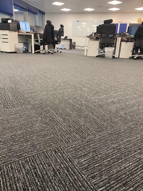 TCTC_UK's tweet photo. Thanks to one of our customers who has sent over some photos of our Broadway Plus+ Stripe (colour Dark Night) nylon commercial carpet tiles that they recently ordered from ourselves &amp; have had installed: https://t.co/n5FYvjN0wP https://t.co/Ho99BH9WH1