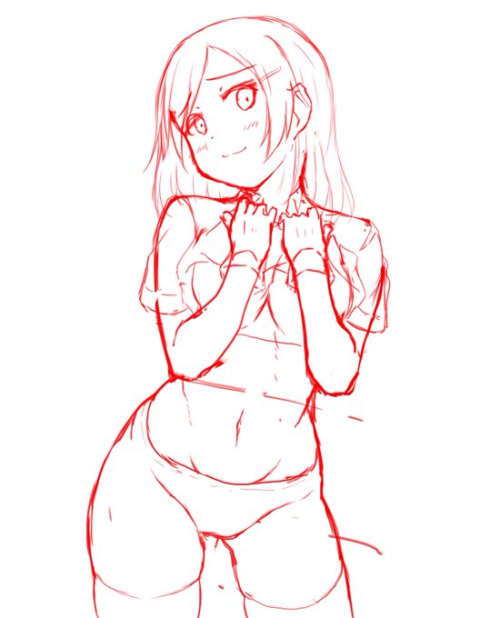 艦これ黒潮の腹チラはエロいとの天啓を得たのでラフを置いておく。もっと上手く描きたい 