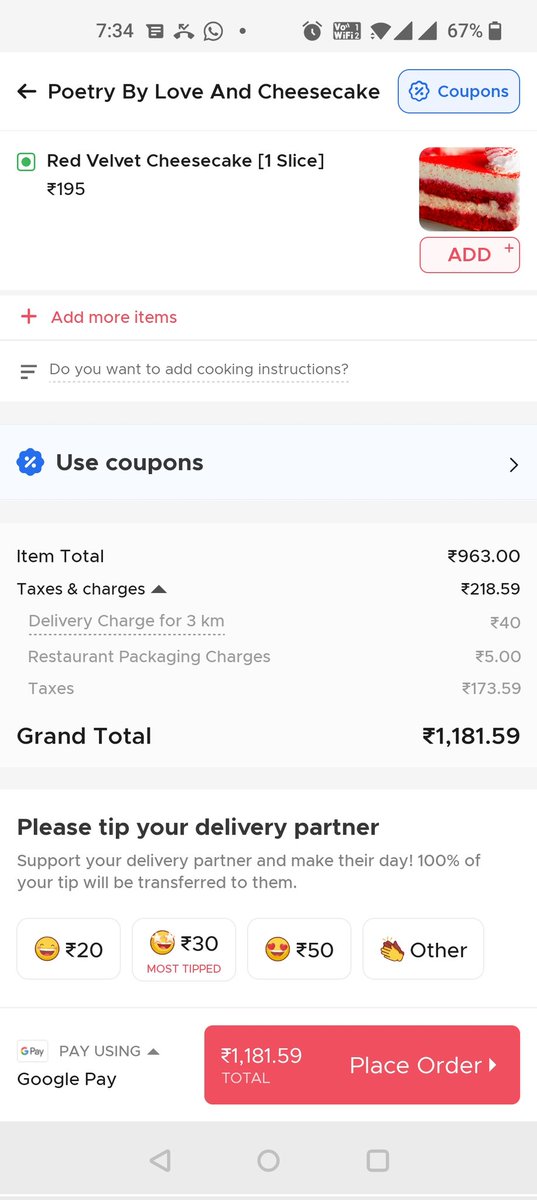 deepanair1010's tweet photo. Different taxes on @zomato @swiggy_in  @deepigoyal
@zomato  what loot is this https://t.co/gVKSc4Bz8Z