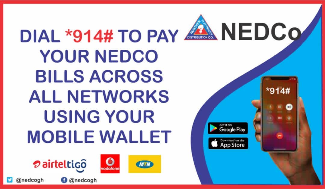NEDCoGH's tweet photo. want to step out to pay your bills or make prepaid deposits. No need to. Take advantage of our short-code *914# or mobile apps from the safety and convenience of your home.#StaySafe #nedcogh #nedcoapp #electricity #JoyNews #vraghana https://t.co/Fc56KNvrNu