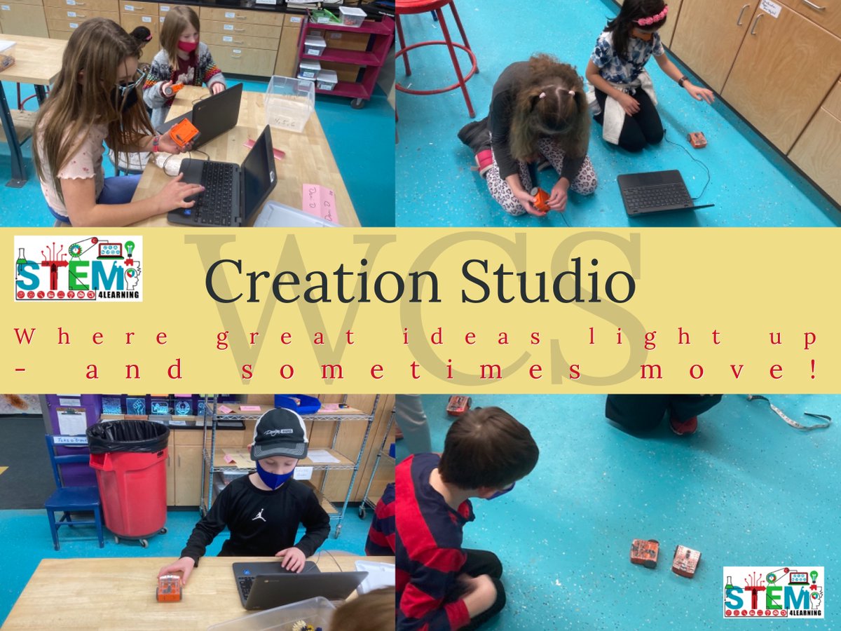 Stem4L's tweet photo. Giving 3rd and 4th graders a little robot coding time with our Edison bots, great way to wrap their 3 week visit to the Creation Studio. Amazing how quickly they learn the basics of Edscratch and get them moving around the room! #cvsdvt #wsdvt #vted #edisonrobot https://t.co/wONWYuiy0S