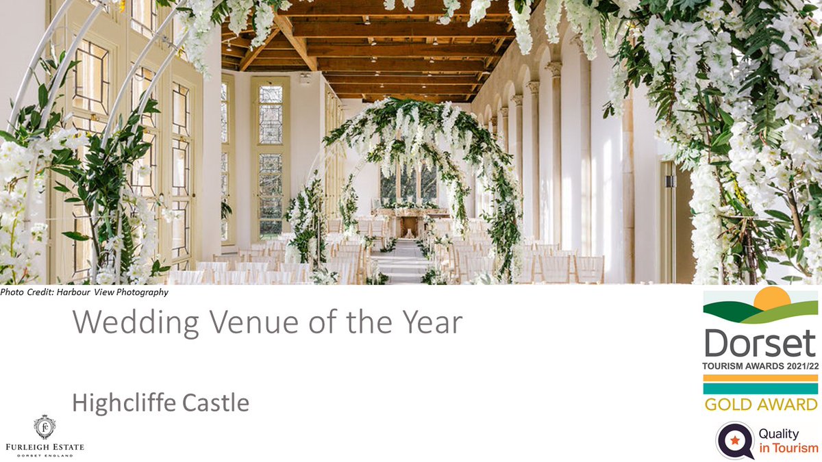 DorsetTourAwds's tweet photo. The second #Gold for #WeddingVenue of the Year goes to Highcliffe Castle @HighcliffeC sponsored by Furleigh Estate @furleighwine #DorsetTA https://t.co/2RQqzQhPR6