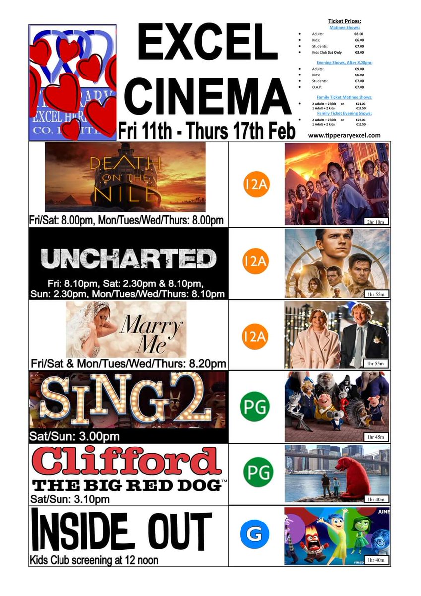 Tipperaryexcel (@tipperaryexcel) on Twitter photo ๐ฅ๐ฅWe have a bumper cinema schedule starting tomorrow. Death on the Nile, Marry Me & Uncharted all open new on Friday.
๐ฒFor times and to book, click:
tipperaryexcel.com/now-showing.htโฆ ๐ฅ๐ฅWe have a bumper cinema schedule starting tomorrow. Death on the Nile, Marry Me & Uncharted all open new on Friday.
๐ฒFor times and to book, click:
tipperaryexcel.com/now-showing.htโฆ