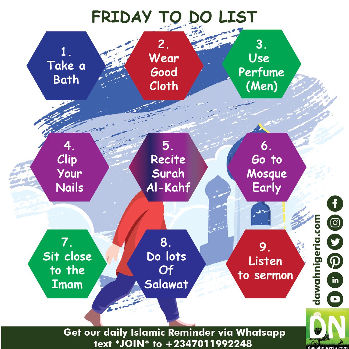 dawahnigeria's tweet photo. Tomorrow's Friday. Don't forget the etiquettes of Jumuah
#DN_Reminder #ThursdayThoughts #ThursdayMotivation #Dawah2dPPL #letthesunnahgoforth #sunnah https://t.co/H3y9euYsBZ