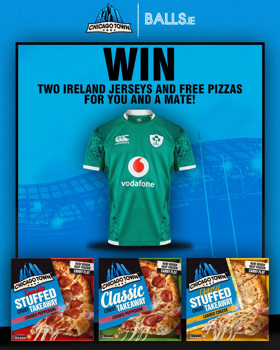 We have teamed up with our friends at <a href="/ChicagoTownIre/">Chicago Town Ireland</a> to give away x2 Ireland Jersey's as well some Chicago Town Takeaway Pizza’s for you and a mate! 🍕

All you need to do is:
▶️ Follow both pages
▶️ Tag a friend in the comments

T’s&amp;C’s apply. Competition ends Saturday 4pm.
