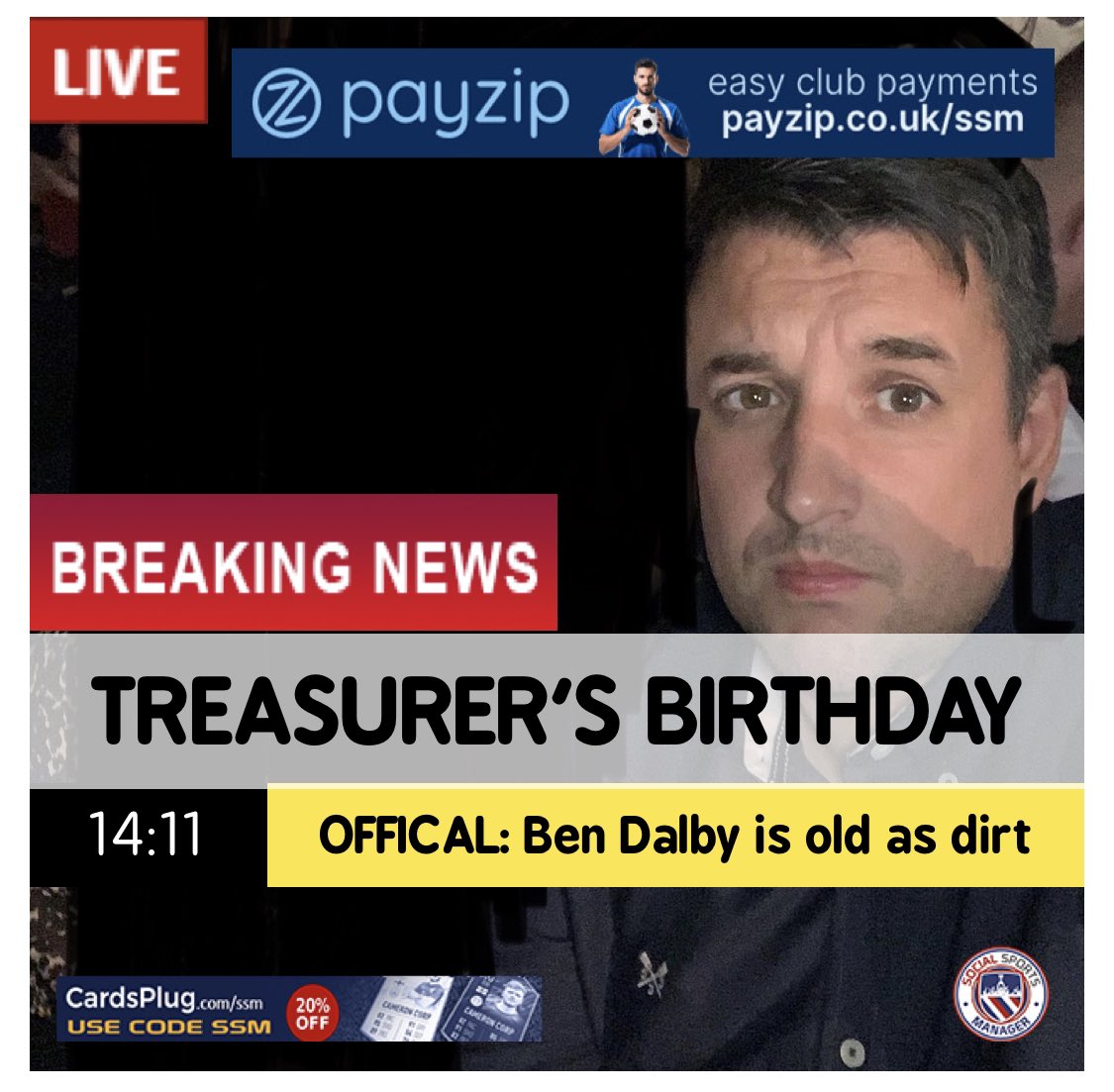 YeoviltonVetsFC's tweet photo. The club wishes our Treasurer a Happy Birthday today. Although he may not be the olds member of the board he definitely looks it. Have a good day Dalbs #oldasdirt #happybirthday #grassrootsfootball #yvfc #YeoviltonVets #Veterans https://t.co/0E0tcBRFBT