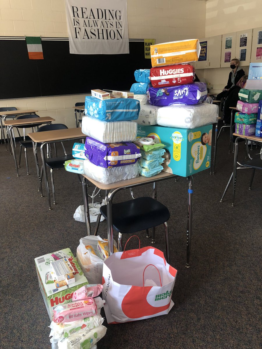 Thanks to everyone who participated in our fundraiser! We collected: 60 toiletries, 55 period products, 33 pairs of socks/underwear, 25 packs of wipes, 18 packs of diapers, 9 sets of sheets, and 4 packages of baby food to donate to a local women’s shelter!