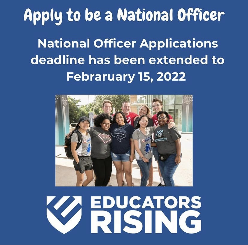 Looking for opportunities to display your leadership skills and add to your resume? Check out this awesome opportunity through Educators Rising to be a National Officer. 

Link in bio for application and other information!!