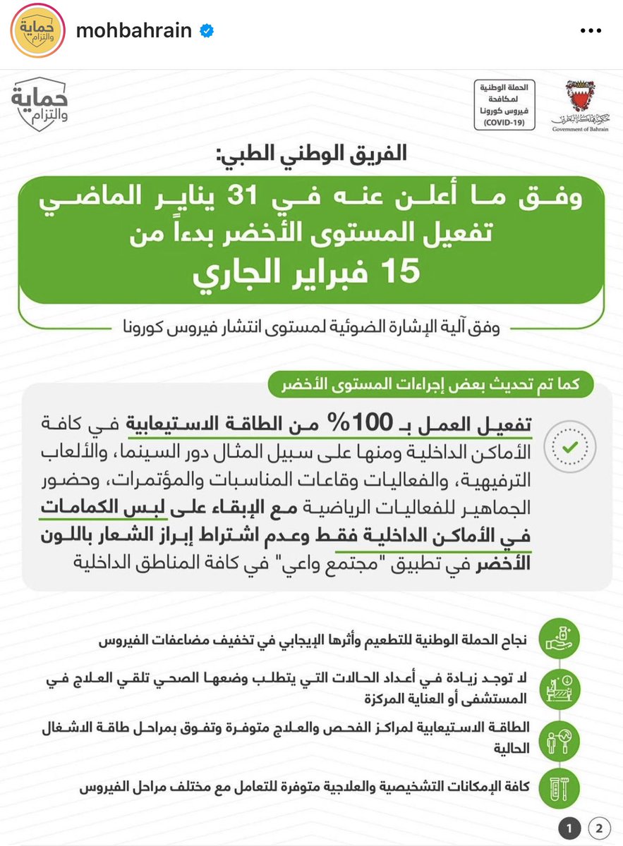 Salemation's tweet photo. مبروك البحرين
سبقت جميع دول الخليج والإقليم
رفع جميع القيود والغاء جواز التطعيم
بدءً من ١٥ فبراير وبدون تدرّج
سبّاقة في قراراتها
👍🏻 🇧🇭 https://t.co/Wlx0fBJRZV