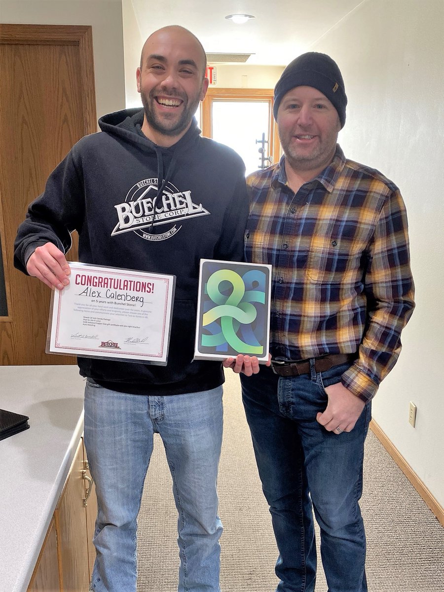 Congratulations and THANK YOU to #rockstars Travis, Chad, and Alex, who all recently celebrated 5 years with Buechel Stone! 

#REAP #WorkAnniversaries #ThankYou