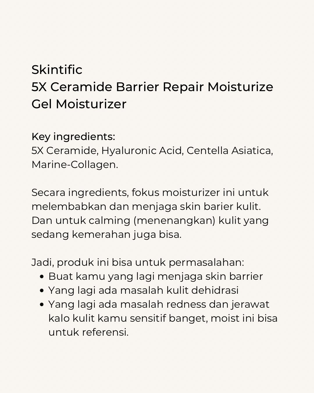Skintific moisturizer ingredients