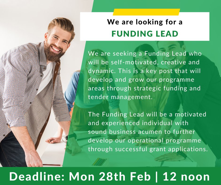GroundworkNI's tweet photo. 📢We are looking for a FUNDING LEAD!!!
🪙 Salary: £30,525 (pro-rata)/ annum
⏰Hours: 22.5 hours/ week
⌛️Deadline: Mon 28th Feb, 12 noon
More: https://t.co/o0YfOsGFlX
#jobfairy #jobfairyni #jobsni #jobfair #apply #jobsbelfast #apply #Share https://t.co/NmNN4iWk20
