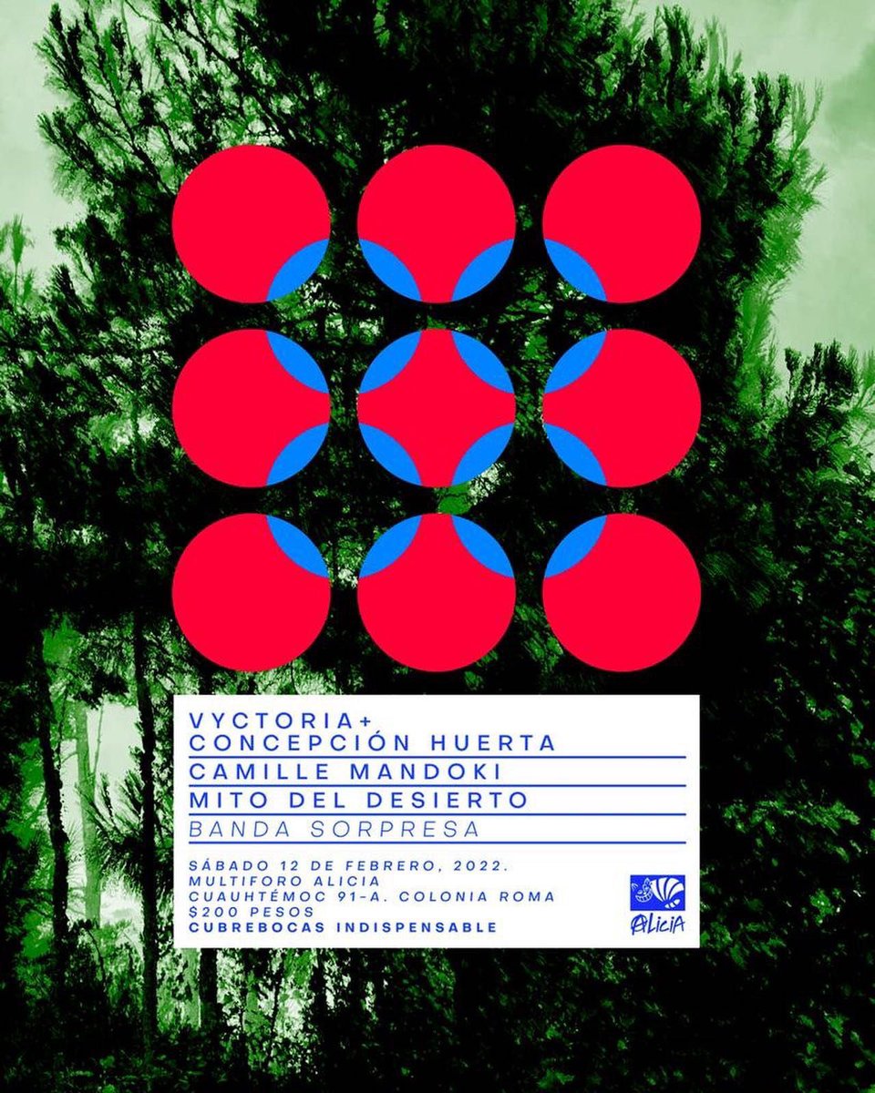 Este sábado se presenta <a href="/vyctoriamx/">V Y C T O R I A</a> &amp; <a href="/ConcepcionHue13/">Concepcion Huerta</a> / <a href="/diles_me/">𝙳𝚒𝚕𝚎𝚜 𝚚𝚞𝚎 𝚗𝚘 𝚖𝚎 𝚖𝚊𝚝𝚎𝚗</a> / <a href="/camillemandoki/">Camille Mandoki</a> / Mito del desierto en <a href="/multiforoalicio/">Multiforo Alici@</a>.
Boletos en taquilla
Puertas 8pm