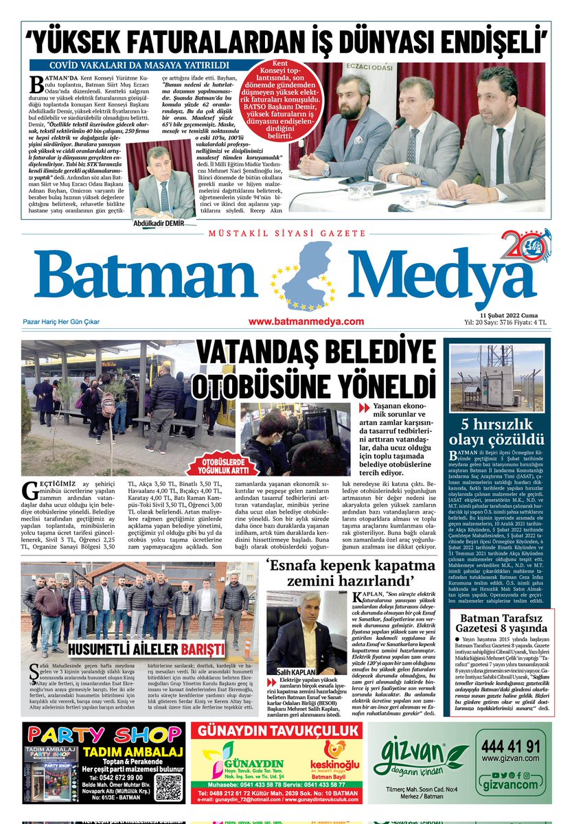 Batman Medya Gazetesi
Cuma Gündemi