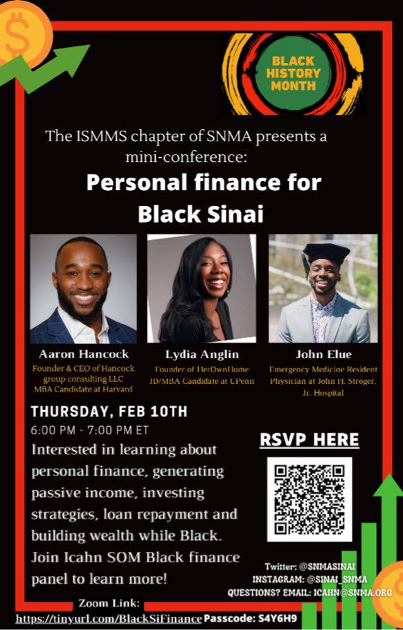 SnmaSinai's tweet photo. Join Icahn SOM SNMA on Thursday, February 10th at 6 pm where we learn from esteemed panelists about their insight and experiences in cultivating financial literacy among young professionals. https://t.co/MEOfILWf5j