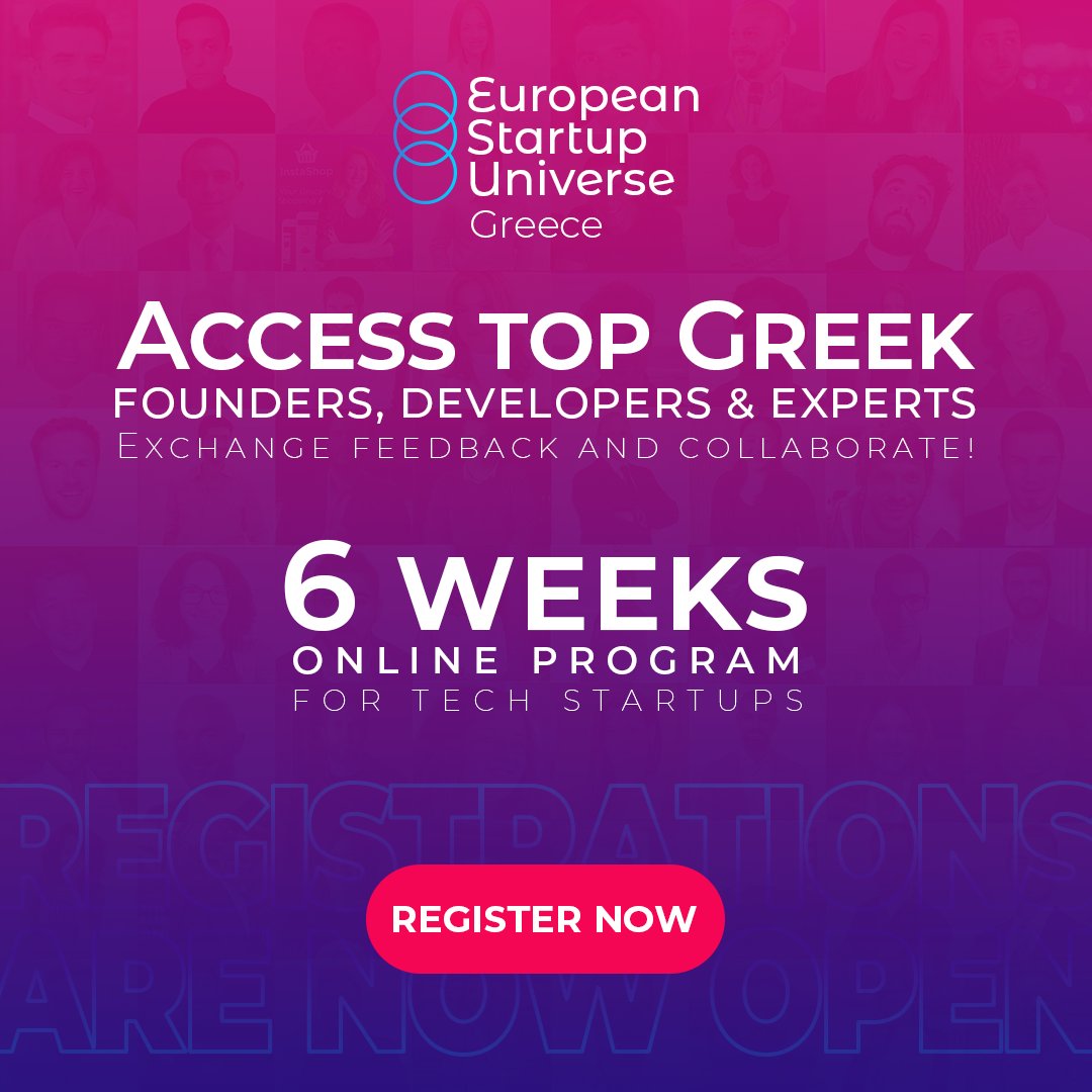 🚀The 6-week online program exclusively for Greek start-ups worldwide, European Startup Universe Greece is back! Applications are open until April 2022, so don't miss the chance to connect with like-minded individuals!

👉 Apply here: thestartupuniverse.org