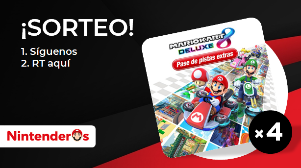 Nintenderos's tweet photo. ¡Sorteo de 4 DLC Pase de pistas extras de Mario Kart 8 Deluxe!

1️⃣ Síguenos (@Nintenderos) 
2️⃣ RT aquí 

¡Suerte! - https://t.co/umHyYiRMkB https://t.co/mKTLL0UFaP