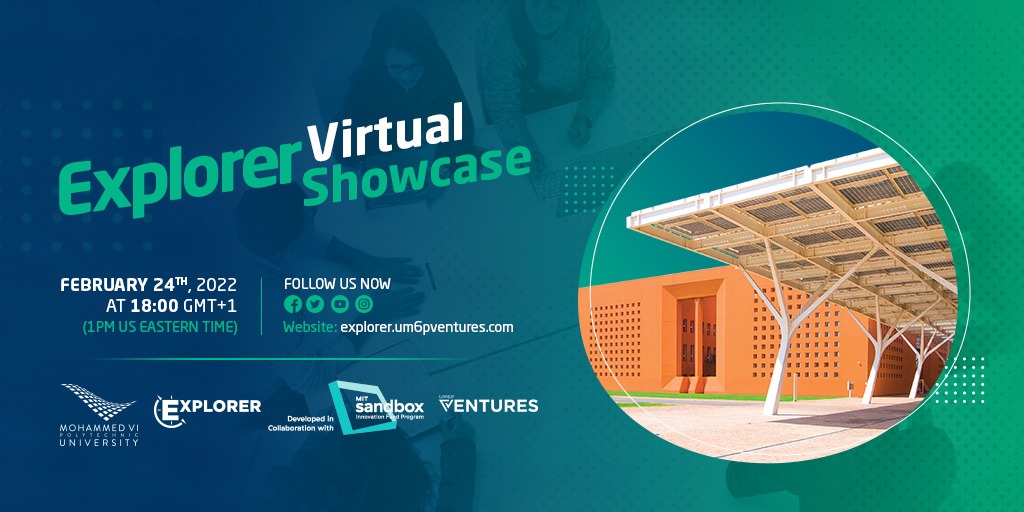 Thursday, February 24 will mark the end of the 4th cohort of the Explorer program. The showcase includes a plenary session followed by a virtual tour of the teams' rooms. 

👉🏼 Register now to attend the showcase at: bit.ly/3uFVvR7

#UM6P #Explorer #Startup #Showcase