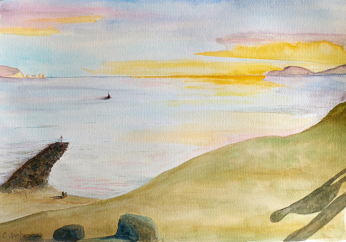 KateSparkes6's tweet photo. Inspired by my brother's photos of yesterday's sunset at Highcliffe. Nice to get back to painting after a week of business admin! https://t.co/JixlUnECDl