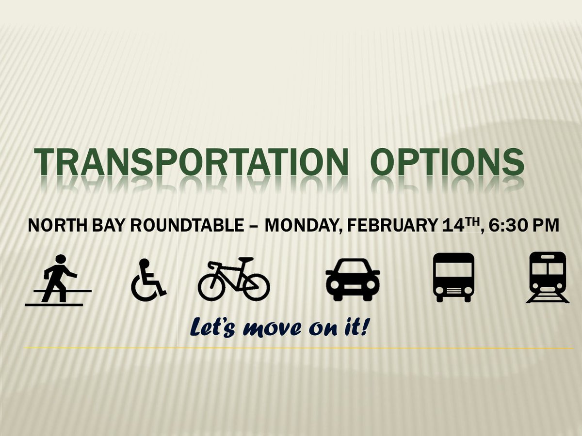 Residents of North Bay! Do you want to learn more about what the #Transportation options are in and around your community? Want to share your ideas and priorities? Join <a href="/Northwatch/">Northwatch</a> on Feb 14 @ 6:30
Register now at us02web.zoom.us/.../reg.../WN_…