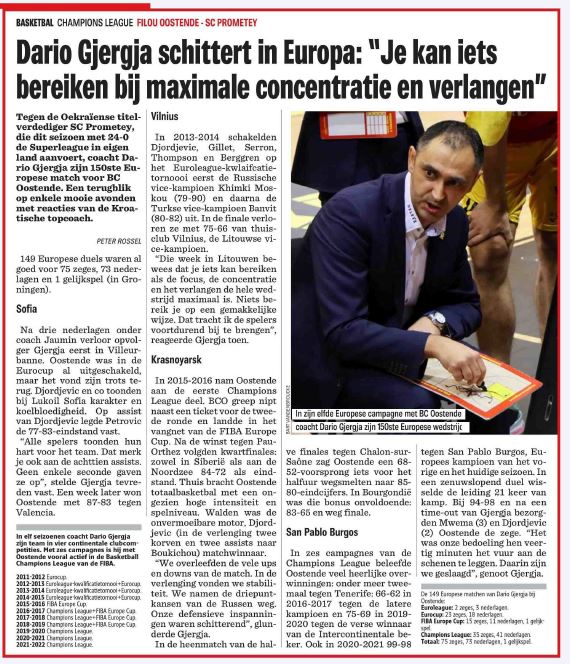 PeterRpo's tweet photo. 🏀Vandaag coacht #DarioGjergja voor @FILOU_Oostende zijn 150ste wedstrijd in een continentale clubcompetitie: @BasketballCL (77), @FIBAEuropeCup (27), @EuroCup (41) en @EuroLeague (5).  Sinds december 2011.👏 https://t.co/FRivpiktrE