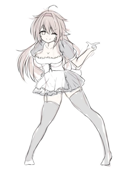 こうやって見るとラフの時大分えっちだったのに完全に隠れちゃったんだなぁ
股の隙間が好きで滅茶苦茶時間掛けて描いてたのに結局メイド服描いてるウチに隠れちゃうよなぁ・・・てなって・・・
ここでスカートふわっとしてパンチラ!とかに発想がいかないからまだまだなんだろうな_(:3」∠)_ 