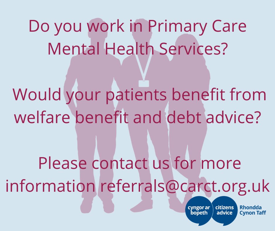 📍If you work in Primary Care Mental Health Services and have patients needing debt and welfare benefit advice please get in touch with us referrals@carct.org.uk.

Our team offer free impartial confidential advice.