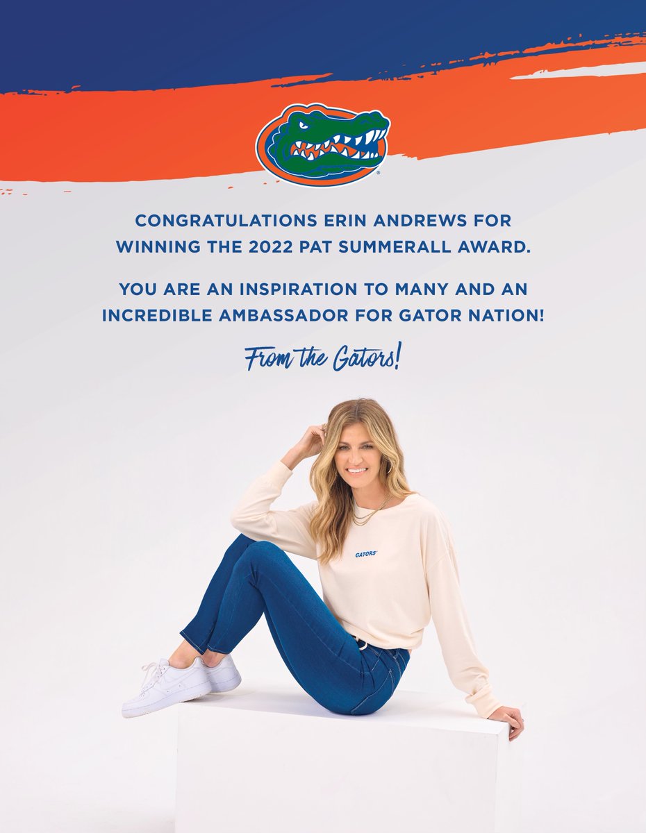 Congrats to <a href="/ErinAndrews/">Erin Andrews</a>, Gator Nation is so proud of you!

First female recipient of this prestigious award 🏅
🗞:floridagators.com/news/2022/2/10…
#GoGators