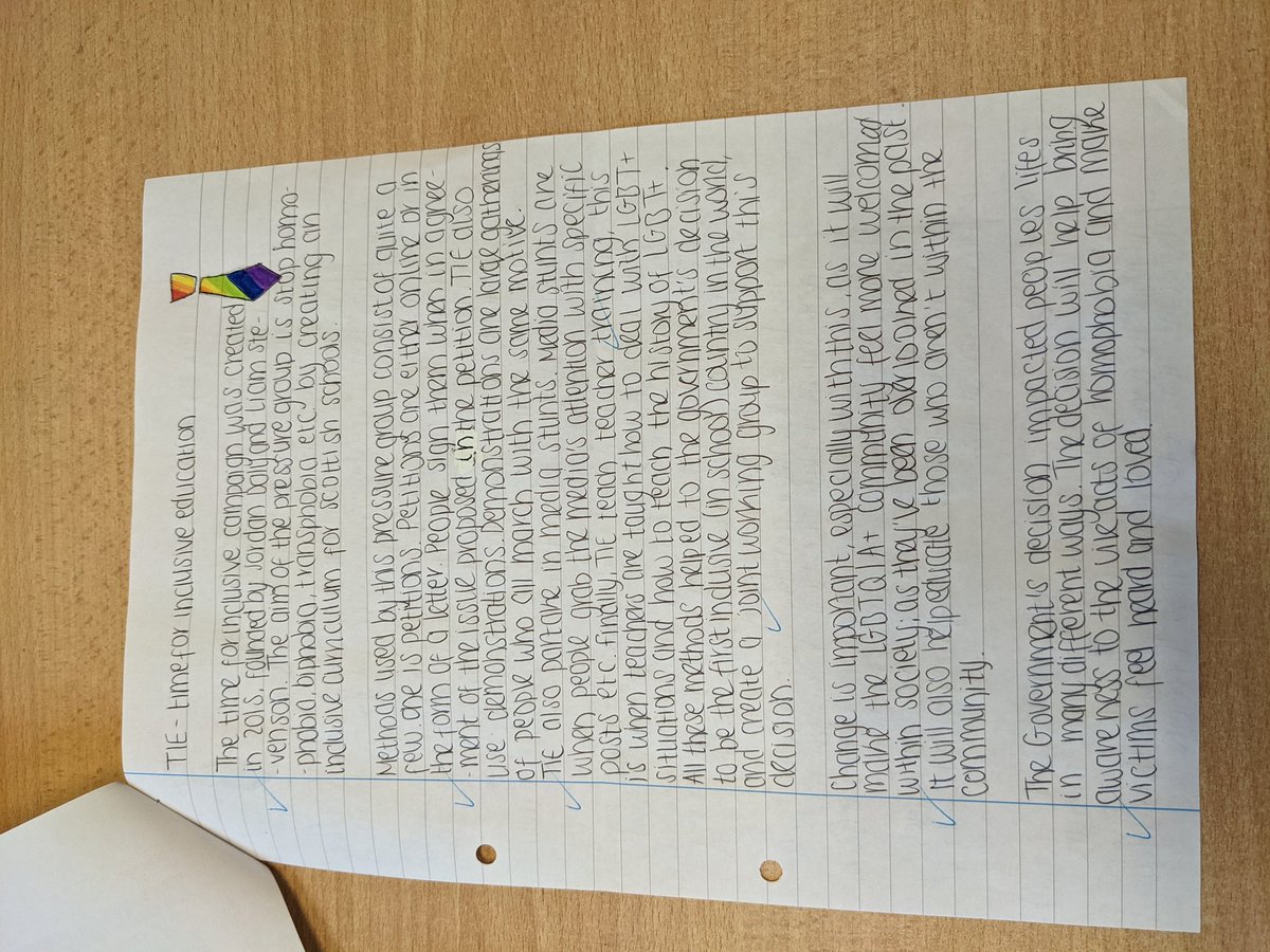Some excellent work from S3 Modern Studies pupils looking at the work of <a href="/tiecampaign/">TIE</a> and the impact of government changes! Even better that we learned all about this during #LGBTHistoryMonth #inclusion #respect #pressuregroups