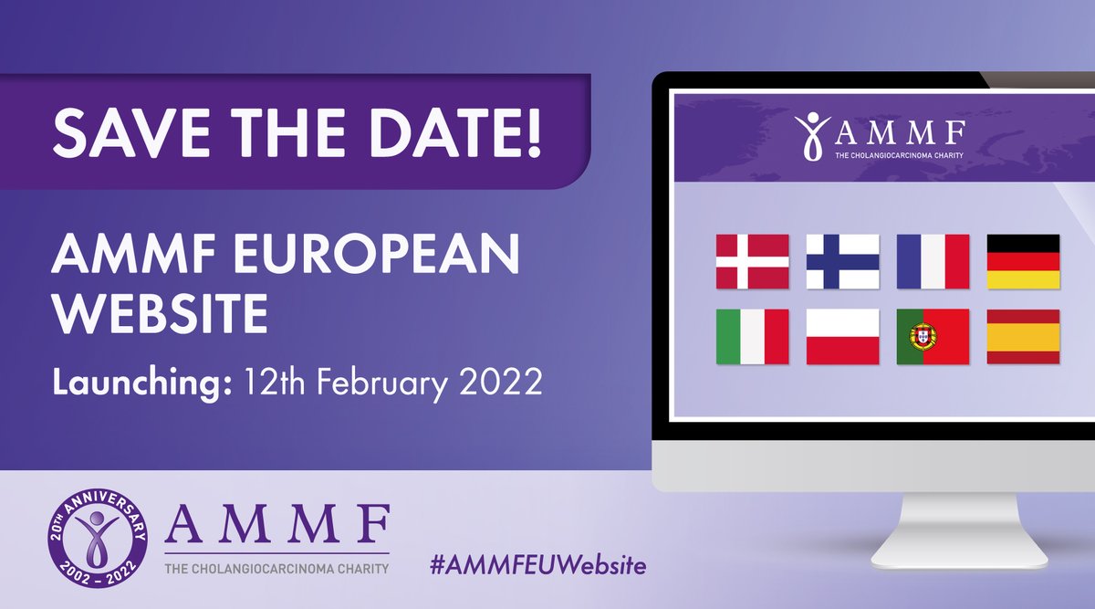 CharityAMMF's tweet photo. ANNOUNCEMENT! We are launching a new European patient website!
AMMF is dedicated to raising awareness, supporting research, and providing information on cholangiocarcinoma
Launching on #WorldCCADay : 12th February 2022!
#AMMFEUWebsite https://t.co/utMz3qTRIR