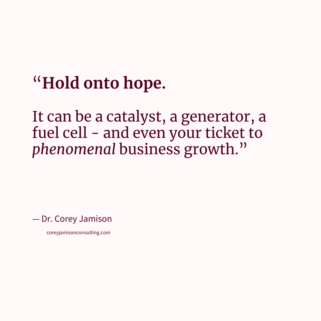coreyjamisonllc's tweet photo. Hope is a strategy, sometimes because it’s all we have. 

Other times because it sharpens our focus on an outcome. For some of us, hope is the precursor to possibility, it widens our view, and grants us more safe bandwidth for risk.

#strategy #leadershipdevelopment https://t.co/cZpPec5RhZ