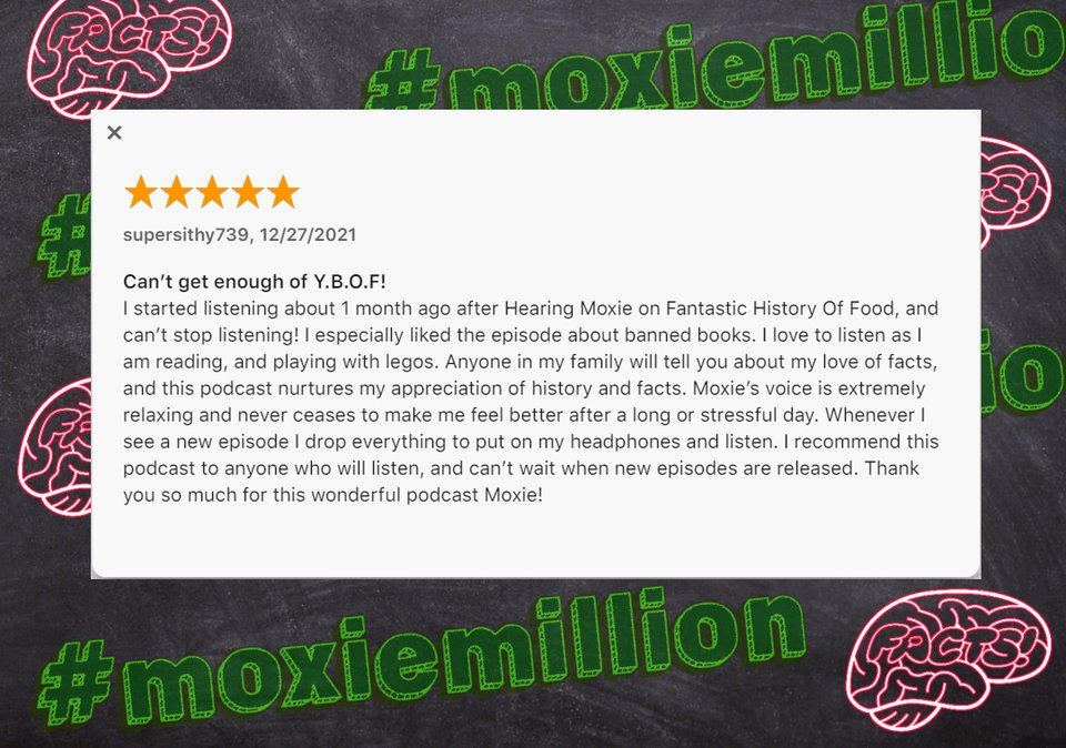 BrainOnFactspod's tweet photo. On this #thankfulthursday, much love to SuperSithy739 for their review on Apple Podcasts. Wish I had some legos!
Don't forget, you can win exclusive prizes by sharing the show with #MoxieMillion to help #YBOF get to 1mil downloads before it turns 4 on Feb 27. https://t.co/SF9AfHHVQh